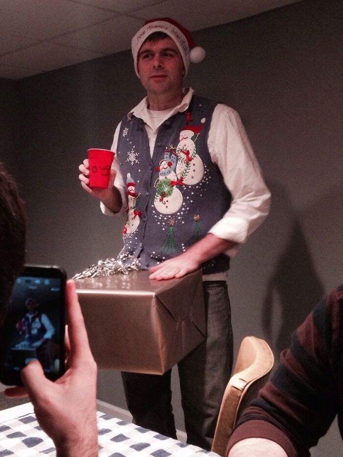 My Friend At Our Ugly Christmas Sweater Party/Gift Exchange. That Is His Gift