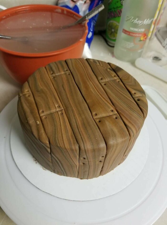 Ignore My Dirty Mixing Bowl In The Background, But Look At My "Wooden" Cake!
