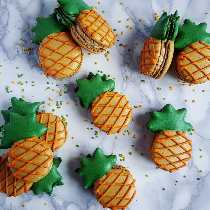Stepping Up My Macaron Game With These Pineapple Shaped And Flavoured