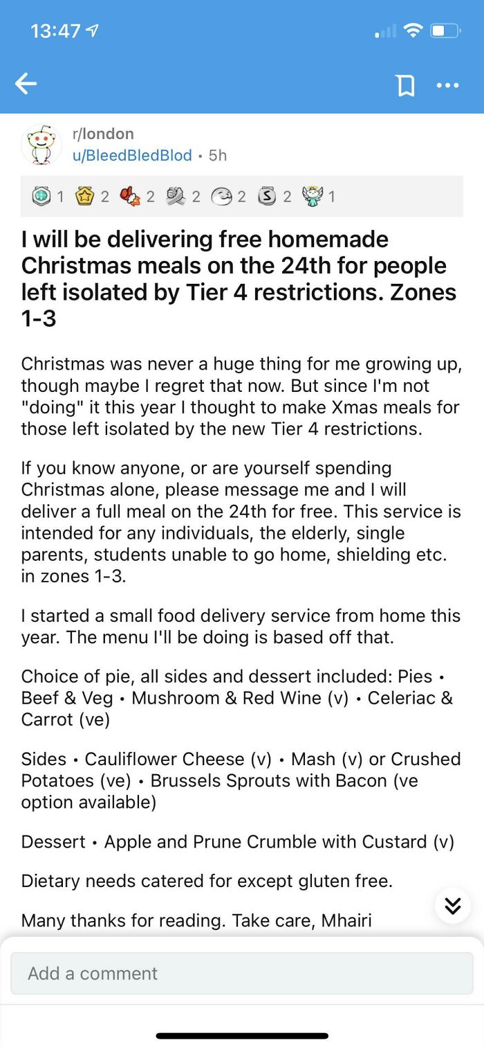 Mhairi Will Deliver A Full Xmas Meal For People Left Alone In Tier 4. Merry Xmas To You Bro!