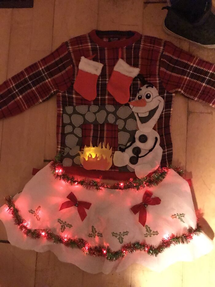 Home-Made Ugly Sweater With A Light Up Tree Skirt