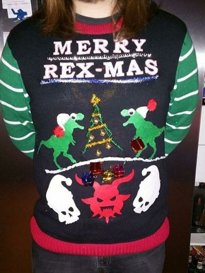 Merry Delayed Rex-Mas! Got An Ugly Christmas Sweater DIY Kit From My Girlfriend, And This Is How It Turned Out