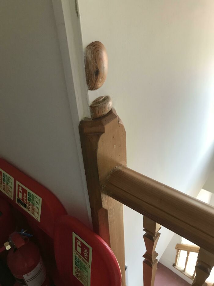 The Builders Decided That They Wanted This Bannister To Clip Through The Wall