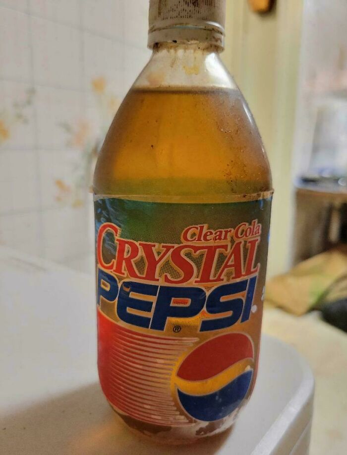 Found An Original Glass Bottle Of Crystal Pepsi, With Foam Label, While Cleaning Out My Mother-In-Law's Place