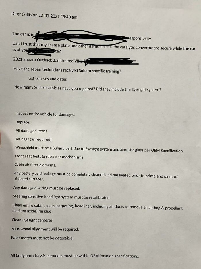 This List Of Demands For Minor Body Repair