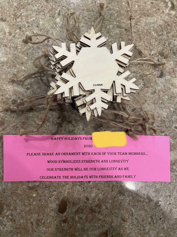 Bonus? No. Hazard Pay? No. Here’s A Cheap Chinese Snowflake For Working During A Global Pandemic Without Hazard Pay! And Thru The Holidays! Stay Strong!!