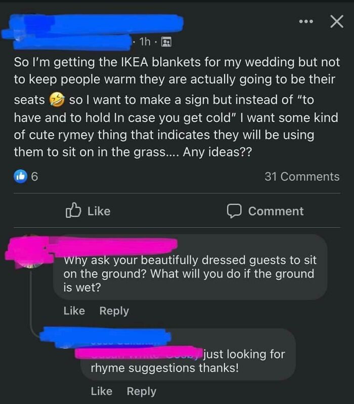 Bride Or Groom Wants Guests To Sit On Blankets Opposed To Chairs