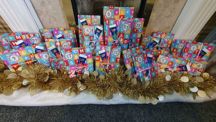 Book Advent Calendar For My 16-Year-Old Book Loving Daughter. All From Charity Shops And Wrapped With A Chocolate Lolly