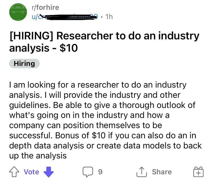 Apparently 10$ Is What A Researcher Gets As A Bonus Today For In-Depth-Analysis Of An Industry