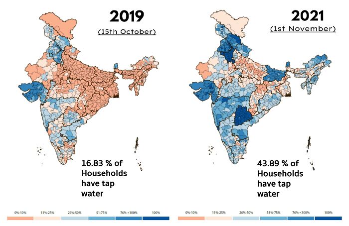 15th October 2019 - 1st November 2021: Indian Households With A Tap Water Connection (Data: Jal Jeevan Mission)