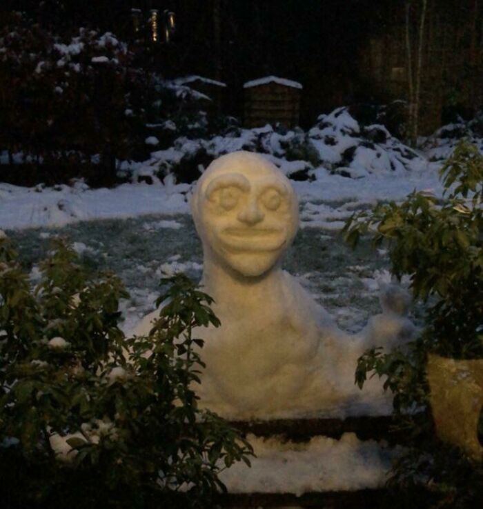 Made The Most Unsettling Snowman I Could So It Can Stare At My Family Through The Living Room Window