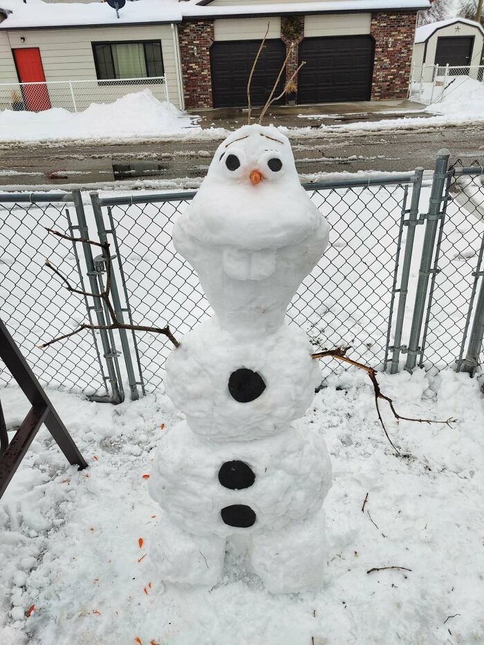 The Kids, The Wife, And I Made Olaf For Our Snowman This Year