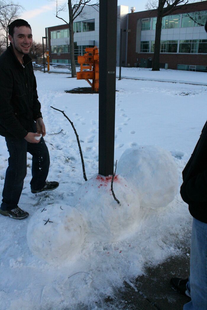We Made This Snowman Today, And I Don't Think He's Going To Make It