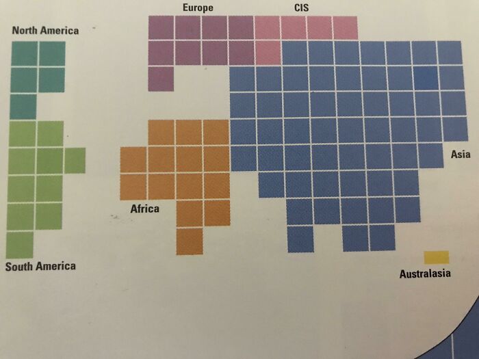 Interesting Map Made In 1996; One Square Equals 1% Of The World’s Population
