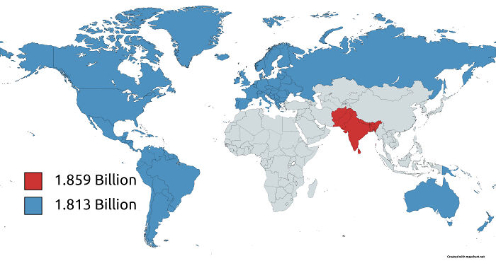 South Asia Is More Populated Than North America, South America, Europe And Oceania Combined (South Asia Is Roughly Half The Size Of USA)