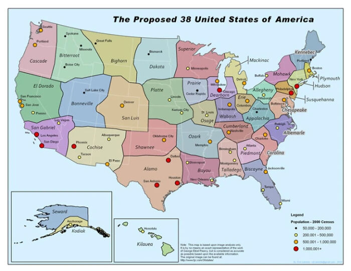 The 38 States Of America, Proposed By George Etzel Pearcy In 1973 Based On Cultural And Economic Relation Of Existing Regions