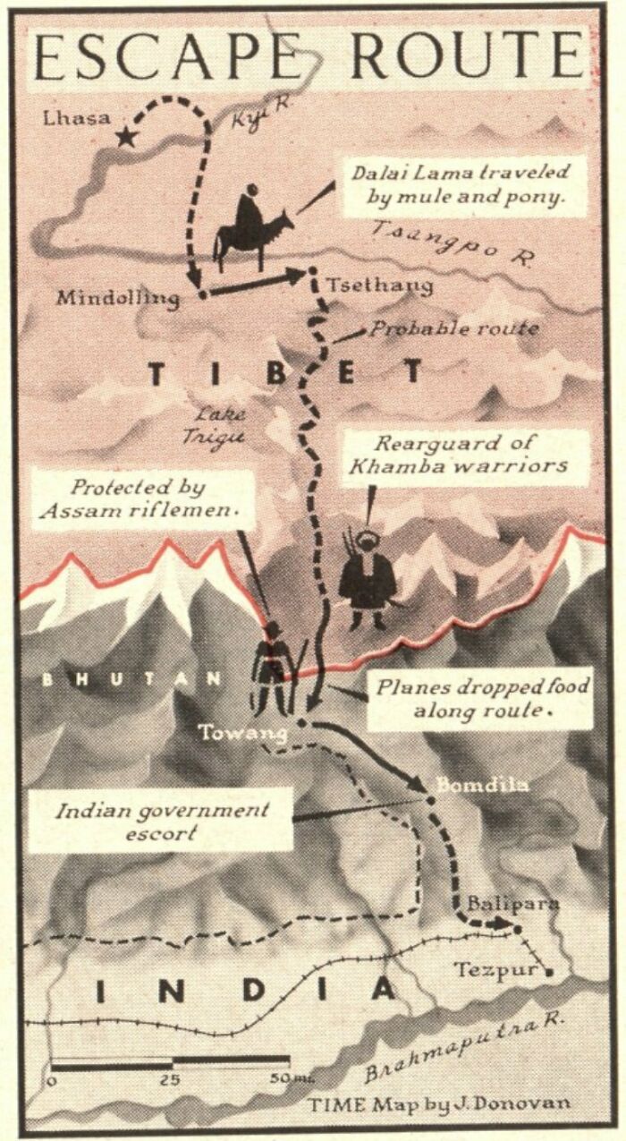 Dalai Lama's Escape Route From Tibet (1959)
