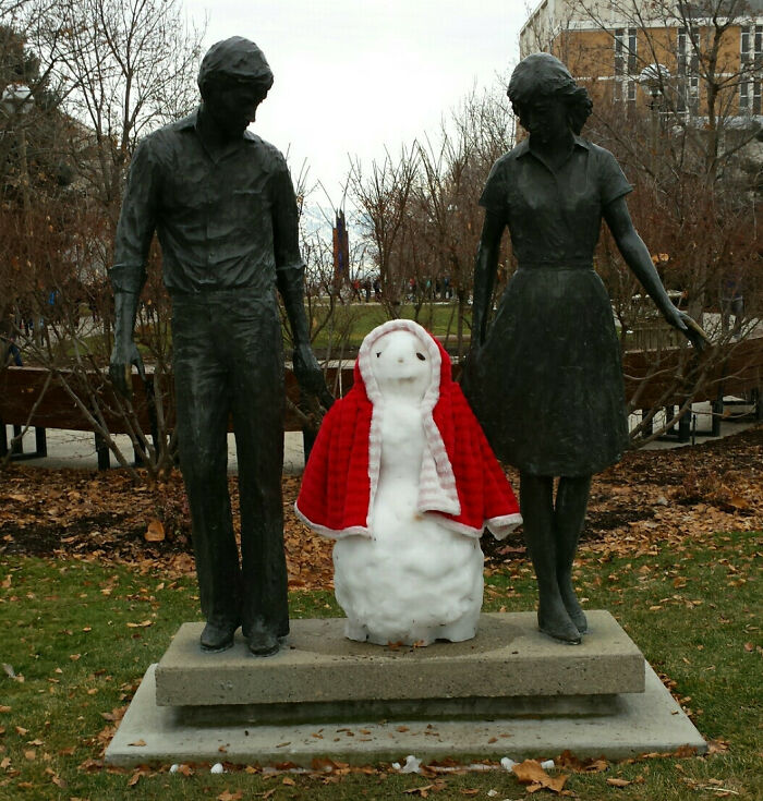 Someone Built A Snowman Around This Statue