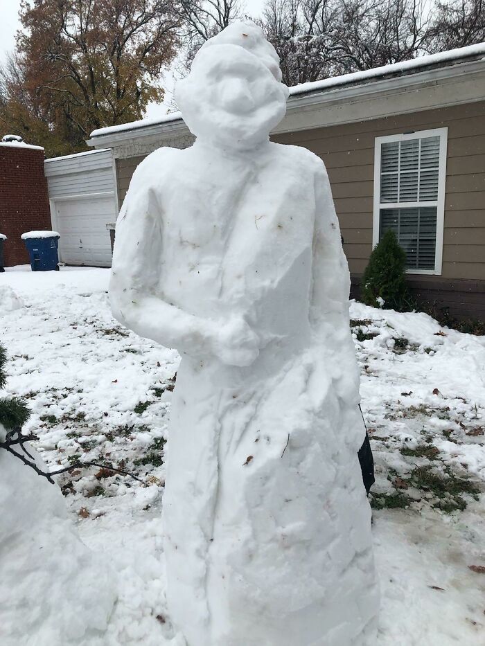 My Dad's Snowman/Snow Sculpture. He Spent Some Good Time Making It