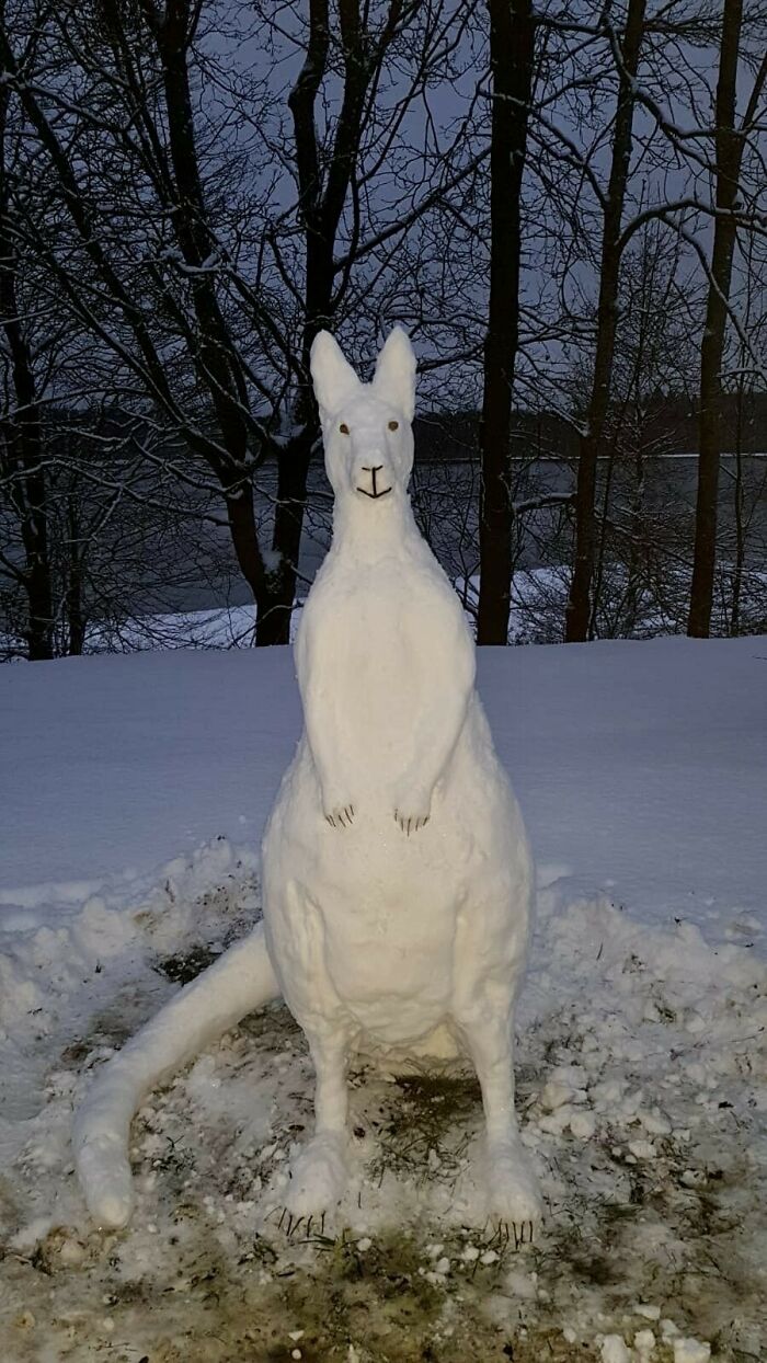 A Kangaroo Snow Sculpture