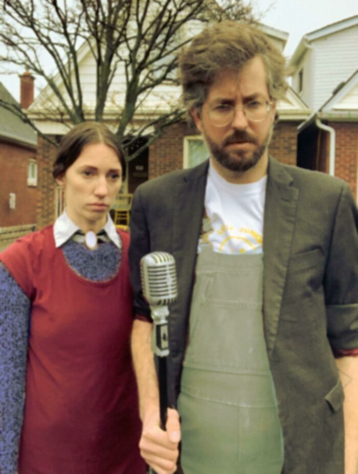 Our American Gothic Holiday Card. As An Out Of Work Sound Tech, The Microphone Seemed Appropriate