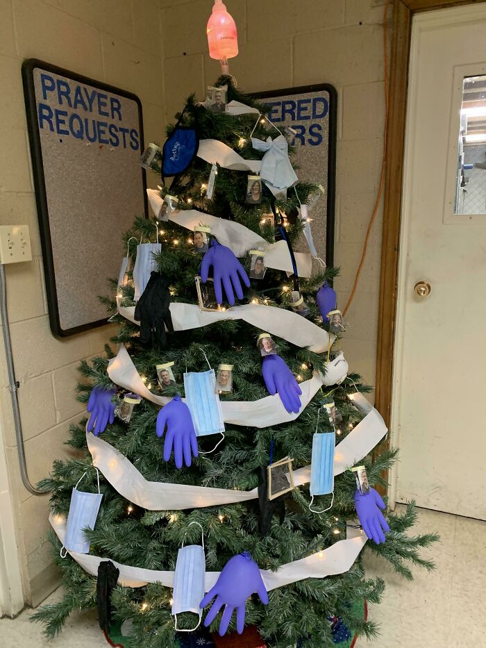 Discovered A Covid Christmas Tree That The Physical Plant Team Where I Work Decorated For Their Break Room