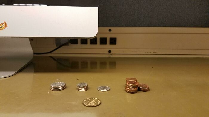 $1.90 In Change Removed From An Imac Optical Drive. Oh Yeah, Also A Chuck-E-Cheese Token.
