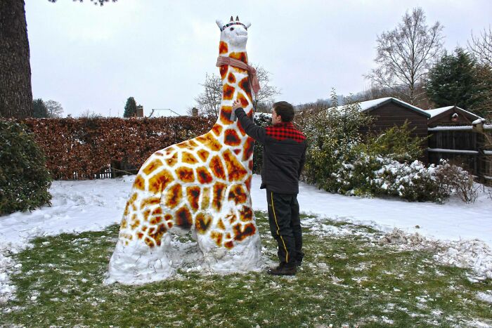 I See Your Snowmen, And Raise You My Friend's Spray-Painted Snow Giraffe