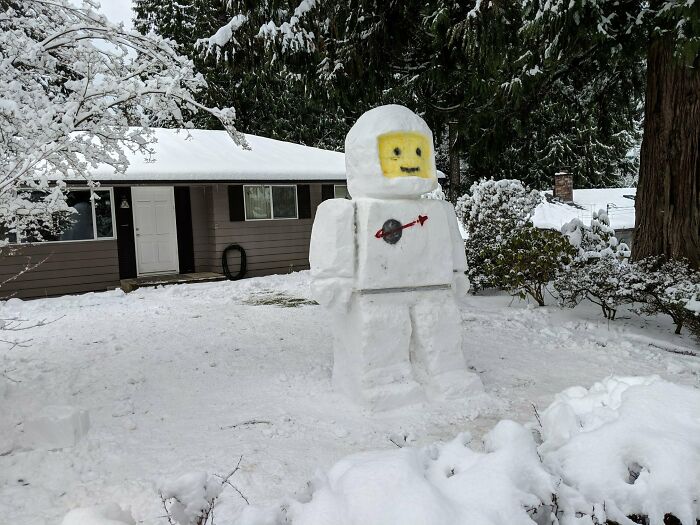 Raising The Bar On Snowmen With A 9' LEGO Guy