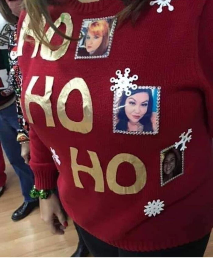 This Guys GF Made A Christmas Sweater Of All His Ex Gfs (From Atbge Wouldn't Allow Me To Crosspost)