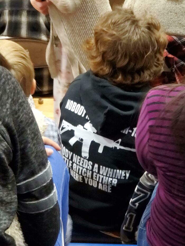 Wearing This At An Elementary School Christmas Concert. "Nobody Needs An Ar-15. Nobody Needs A Whiny Little Bitch Either, But Here You Are"