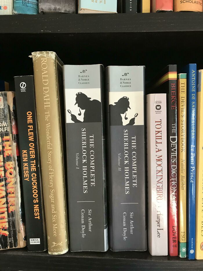 My Daughter Thought This Set Of Sherlock Holmes Book Spines Looked Like A Koala Wearing Earrings Playing Maracas