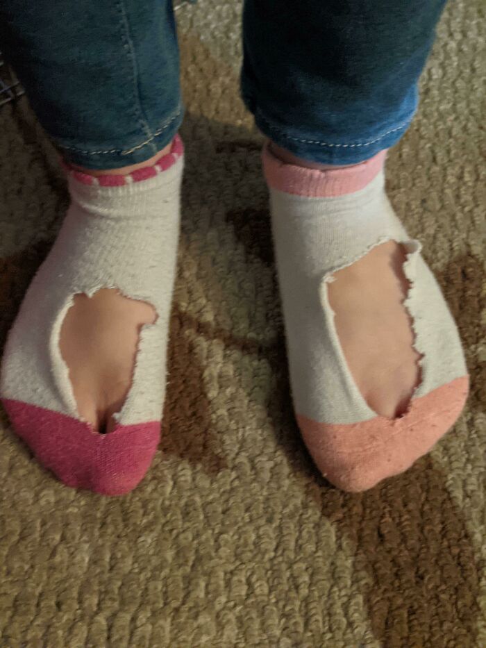My Five-Year-Old Daughter Cut Holes In Her Socks Just In Case Her Feet Get Hot