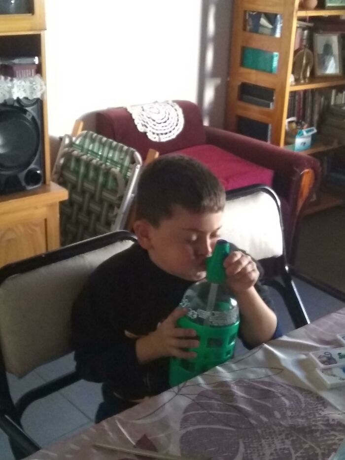 My Brother (5-Year-Old) Inhales The Remaining Gas From The Soda Can Because It Makes His Throat "Itch"