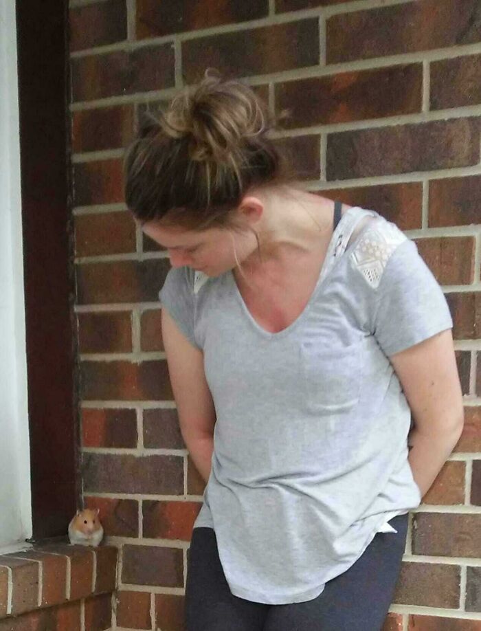 My Fiance' Taking Our Hamster Outside For The First Time