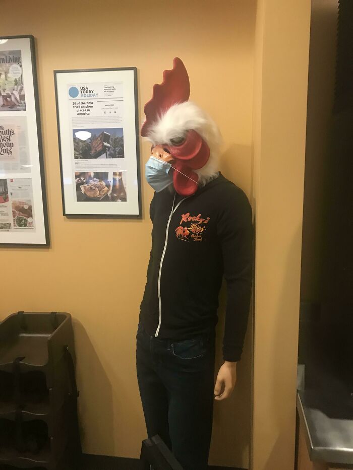 This Local Chicken Place Has A Mannequin With A Chicken Head To Display Its Shirts