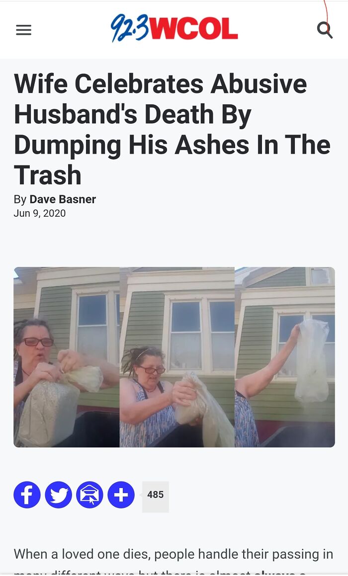 Wife Dumps Abusive Husband's Ashes In The Trash