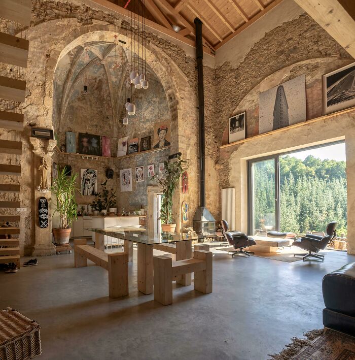 Basque Artist Bought A Land Plot With Build-In Ruins Of An Abandoned For Decades, A 16th-Century Church. After 3 Years Of Renovation, This Is The Final Appearance Of His New Home In Northern Spain