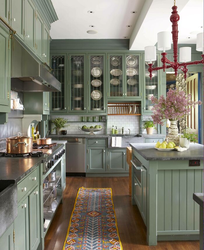 Sage Green Kitchen In A Renovated Victorian Home, Southport, Fairfield, Connecticut
