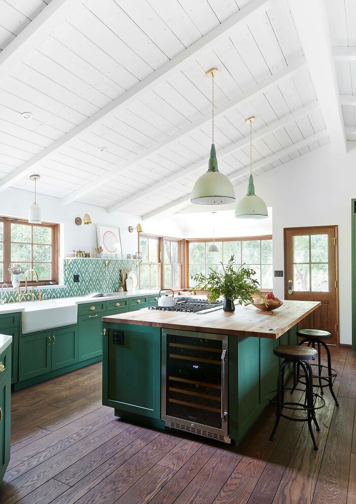 Renovated Kitchen With A High Ceiling At A 1950s Ranch House In California