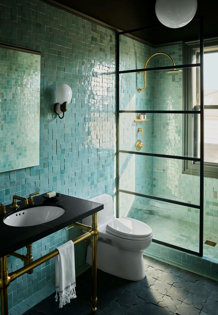 Unevenly Set Handmade Tiles In The Bathroom Of A Renovated 1870s Italianate Townhouse, Pacific Heights, San Francisco 