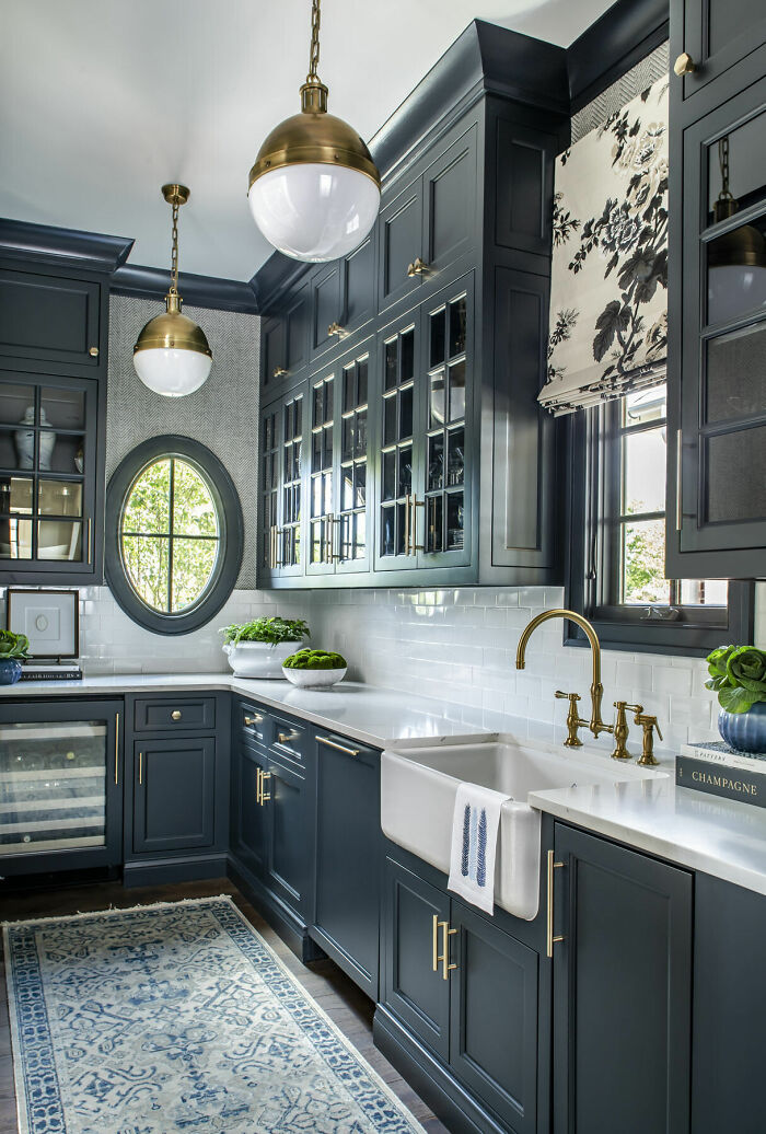 Navy Blue Cabinets In The Butler’s Pantry, Milton, Fulton County, Georgia