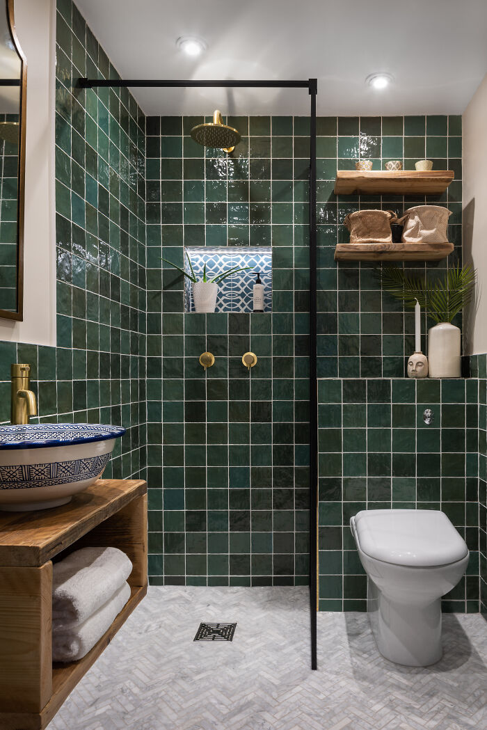 Green Tiled Bathroom In London, UK 