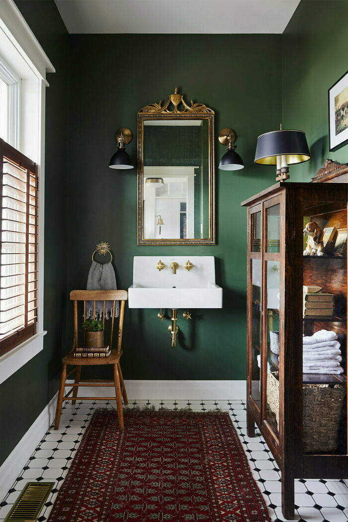 Bathroom Painted Green In A Montreal Home, Quebec, Canada