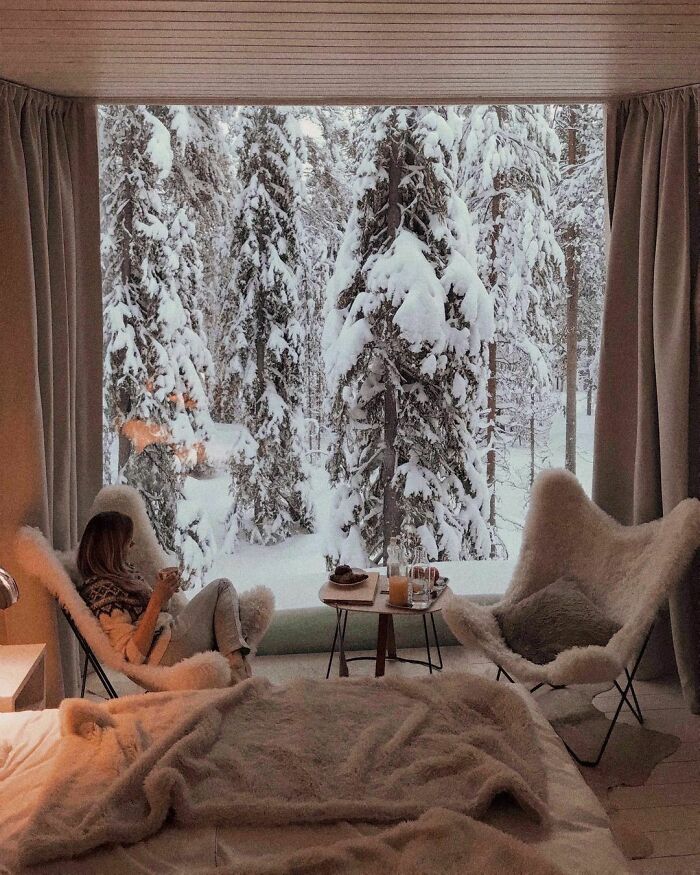 Winter Retreat With Views Of Snow Capped Trees In Rovaniemi, Lapland, Finland