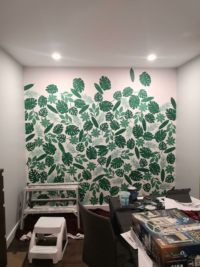 Couldn't Find A Wallpaper I Liked So I'm Hand Painting The Whole Thing. Almost Done. What Do You Think?