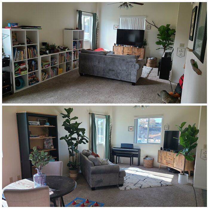 Before(Top) & After(Bottom) - Still Needs Wall Decor, Plants, Taller Curtains, Etc.)