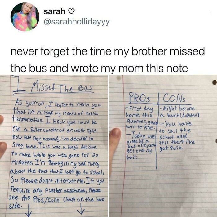 Madlad Informs His Mom That He Missed The Bus
