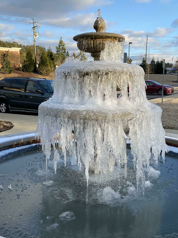 This Fountain That Was Left Running During Really Cold Weather And Froze