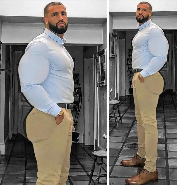 A Man, For A Change. Not Sure If Satire Or For Real. Behold, The Wall-Bending Biceps And Butt